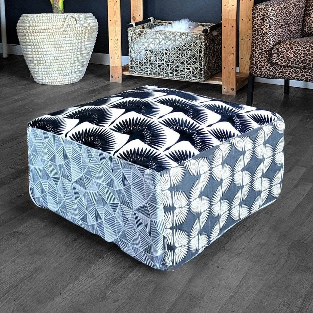 Rockin Cushions SALE Floor Pouf Cover, Ottoman, Neutral Tones, Velvet Fan Print